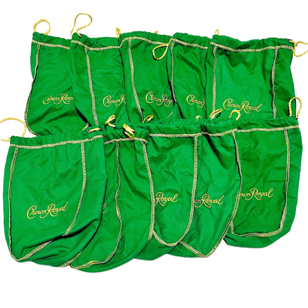 Crown Royal Green Apple Gold Draw String Bags 1 Liter 750 ML Lot (10 Bags)